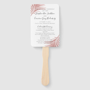 Chic Pink Palm Leaves Beach Wedding Program Fan