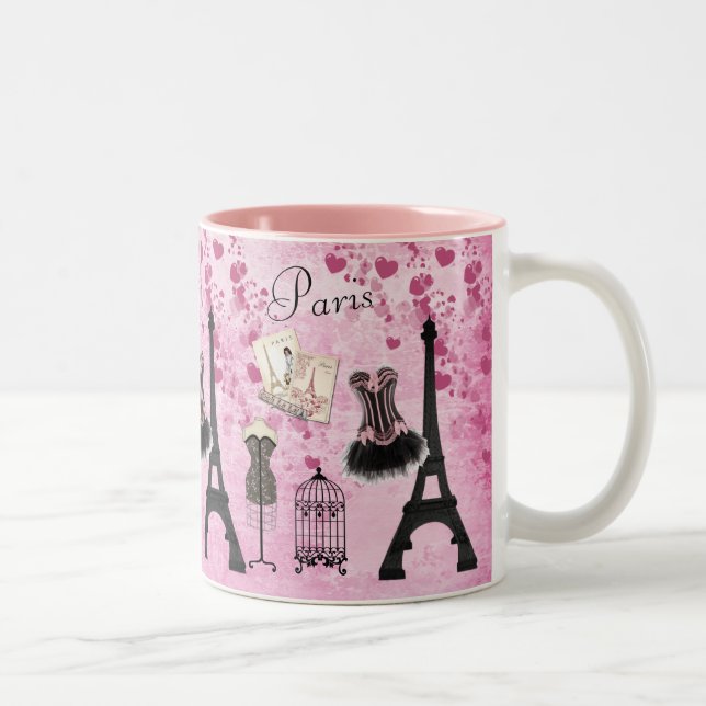 Chic Pink Paris Eiffel Tower Fashion Two-Tone Coffee Mug (Right)