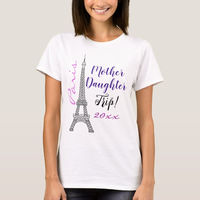 Chic Pink Paris Eiffel Tower Mother Daughter Trip T-Shirt (Front)