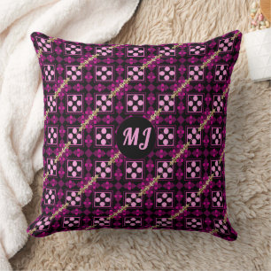Chic Pink Pattern Monogrammed  Throw Pillow