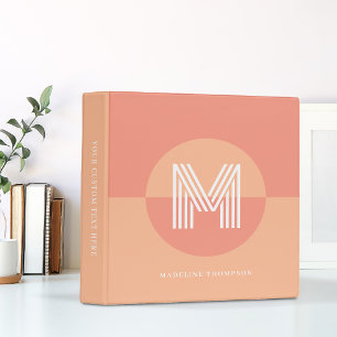 Chic Pink Peach Geometric Modern Monogram Binder