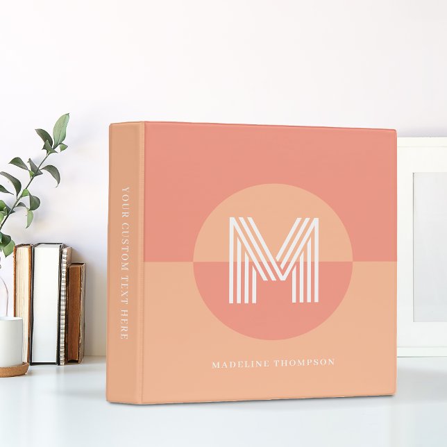 Chic Pink Peach Geometric Modern Monogram Binder (Creator Uploaded)