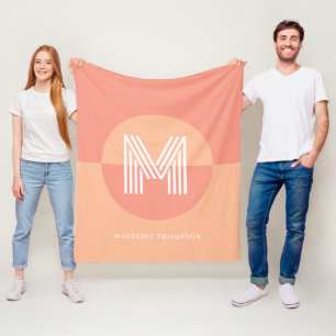 Chic Pink Peach Geometric Modern Monogram Fleece Blanket