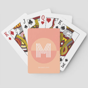 Chic Pink Peach Geometric Modern Monogram Playing Cards