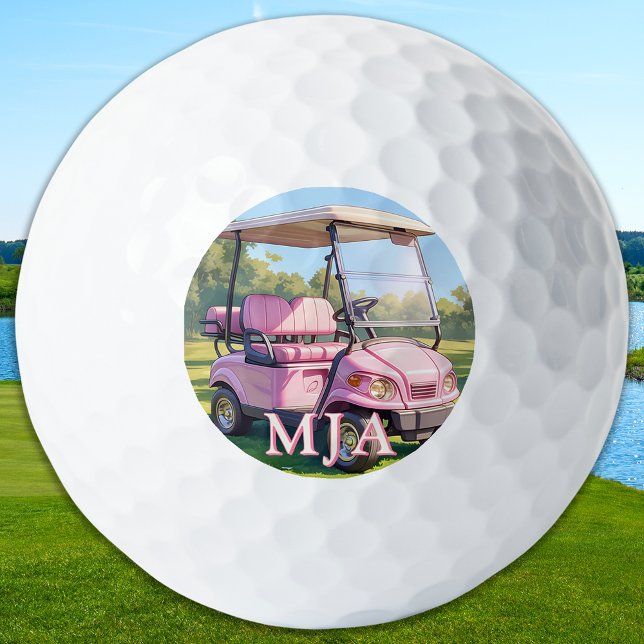 Chic Pink Personalized Golf Cart Custom Monogram  Balls (Creator Uploaded)