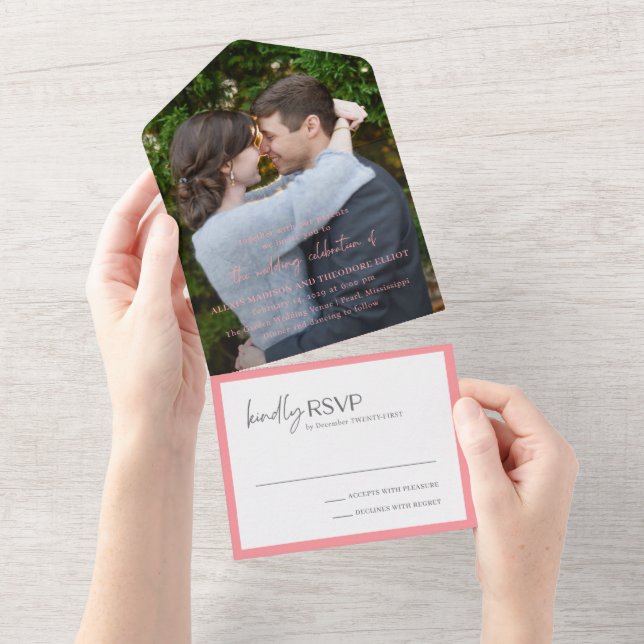 Chic Pink Photo Modern Wedding All In One Invitation (Tearaway)