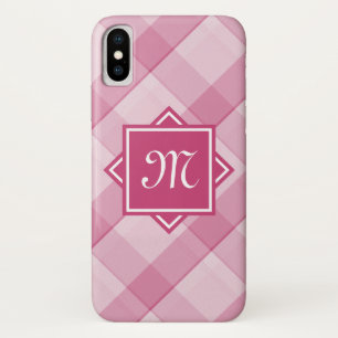 Chic Pink Plaid With Modern Diagonal Monogram Case-Mate iPhone Case