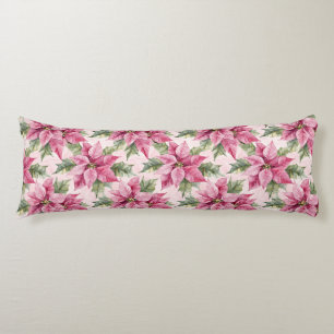 Chic Pink Poinsettia Flowers Christmas Body Pillow