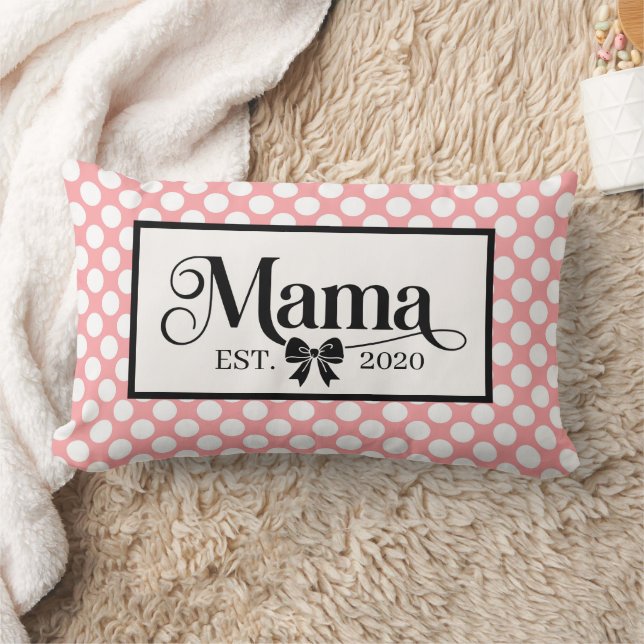 Chic Pink Polka Dot Custom Mama Keepsake Lumbar Pillow (Blanket)
