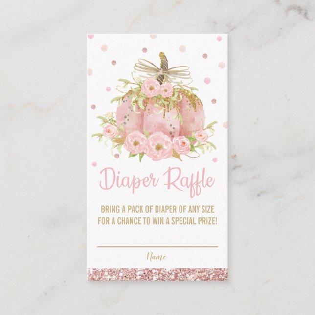 Chic Pink Pumpkin Baby Shower Girl Diaper Raffle Enclosure Card (Front)