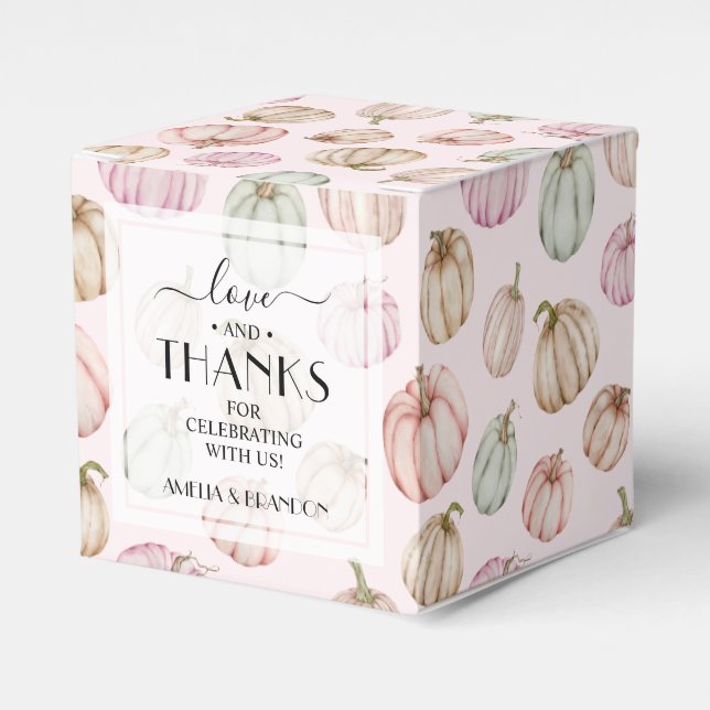 Chic Pink Pumpkins Girl Baby Shower Favor Box (Front Side)