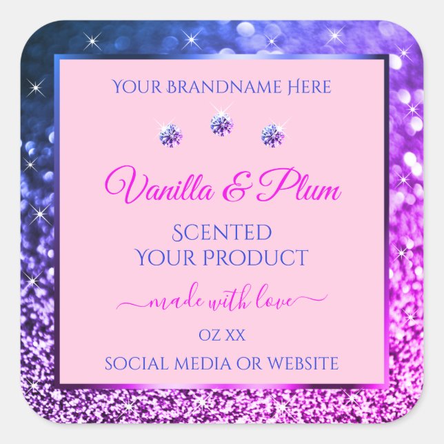 Chic Pink Purple Blue Ombre Glitter Product Labels (Front)