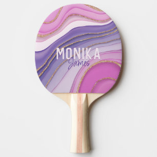 Chic Pink Purple Faux Gold Glitter Marble Monogram Ping Pong Paddle