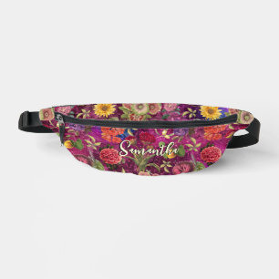 Chic pink purple flowers monogram floral fanny pack