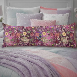 Chic pink purple flowers monogram floral pattern body pillow