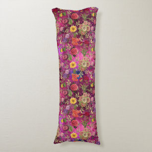 Chic pink purple flowers monogram floral pattern body pillow