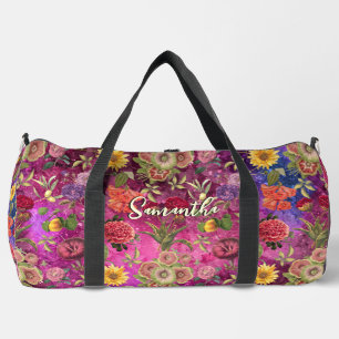 Chic pink purple flowers monogram floral sling bag