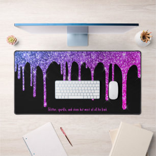 Chic Pink Purple Glitter Drips Custom Desk Mat