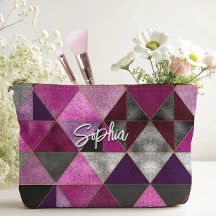 Chic pink purple grey geometric accessory pouch
