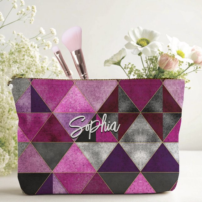 Chic pink purple grey geometric accessory pouch (Creator Uploaded)