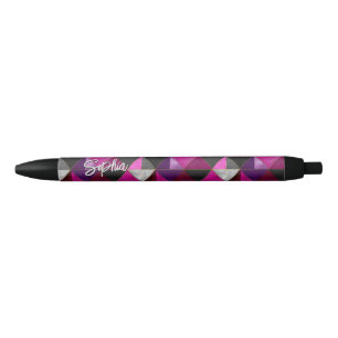 Chic pink purple grey geometric black ink pen