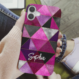 Chic pink purple grey geometric iPhone 16 case