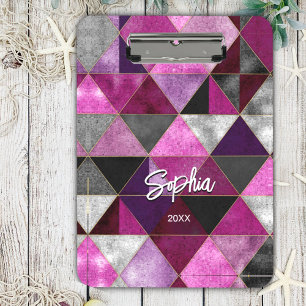 Chic pink purple grey geometric clipboard