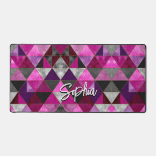 Chic pink purple grey geometric desk mat