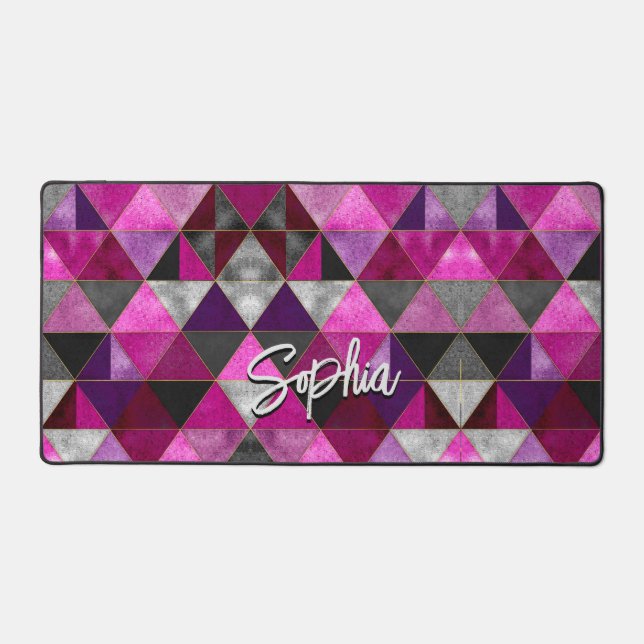 Chic pink purple grey geometric desk mat (Front)