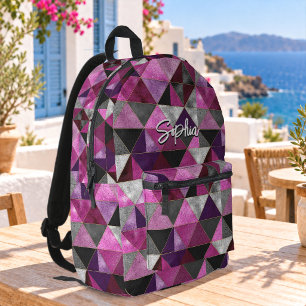 Chic pink purple grey geometric printed backpack