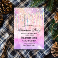 Chic pink purple unicorn drips glitter Christmas