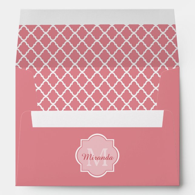 Chic Pink Quatrefoil Monogram With Name Envelopes (Back (Bottom))