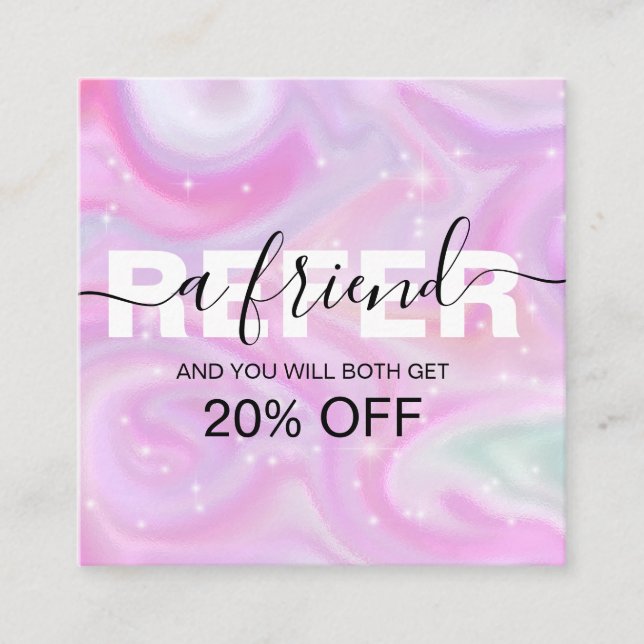 Chic pink rainbow unicorn marble  Referral Card (Front)