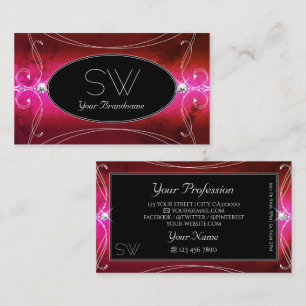 Chic Pink Red Black Ornate Sparkle Jewels Initials Business Card