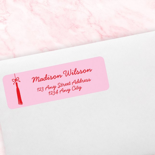 Chic Pink & Red Grad Tassel & Bow 2025 Graduation (Chic Pink & Red Grad Tassel & Bow 2025 Graduation Label)