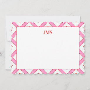 Chic Pink & Red Pattern Monogram Stationary Card