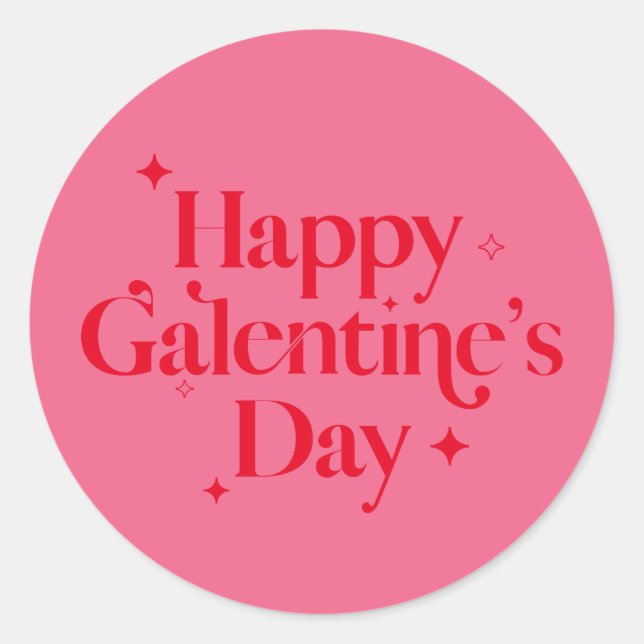 Chic Pink Red Sparkle Happy Galentines Day    Classic Round Sticker (Front)