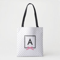 Chic Pink Ribbon Polka Dot Pattern Monogram
