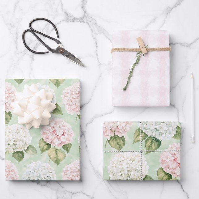 Chic Pink Romantic Blue White Floral Bridal Shower Wrapping Paper Sheet (Front)