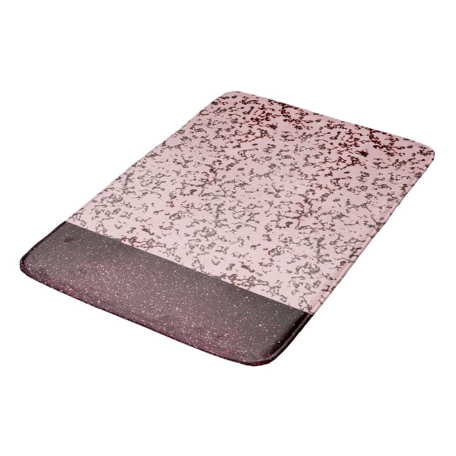Chic Pink Rose Blush Glittery Marble  Bath Mat (Angled)