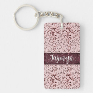 Chic Pink Rose Blush Glittery Marble Personalized Keychain
