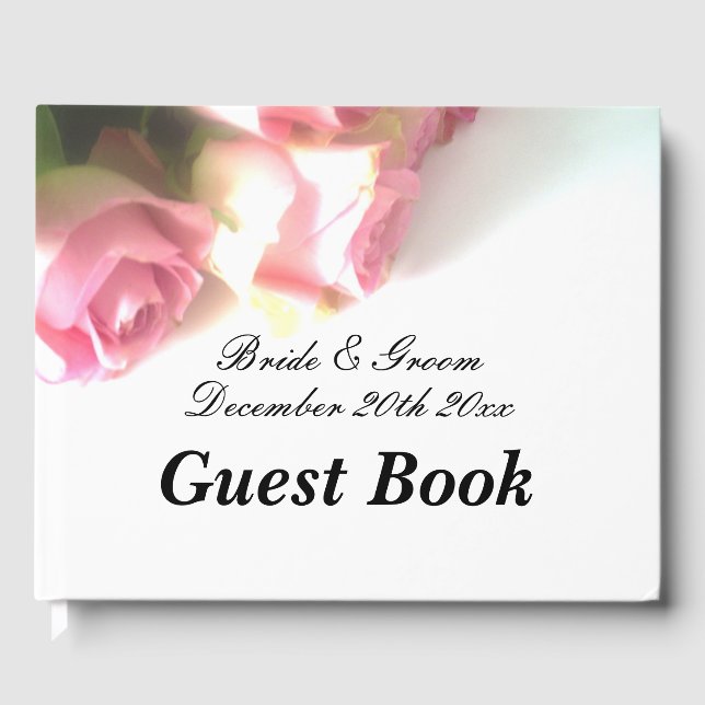 Chic pink rose flower bouquet wedding guest book (Front)