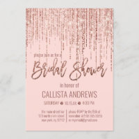 Chic Pink Rose Gold Glitter Fringe Bridal Shower