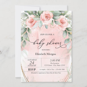 Chic Pink Roses Baby Shower  Invitation