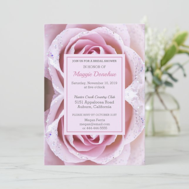 Chic Pink Rose's Bridal Shower Invitation (Standing Front)