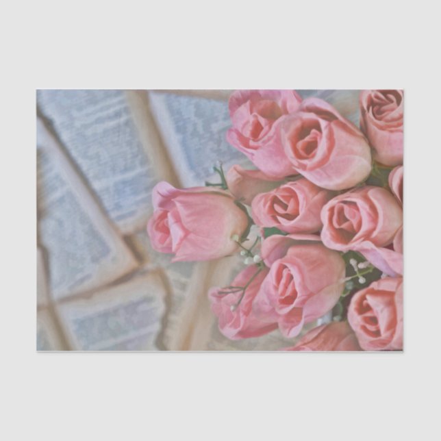 Chic Pink Roses Country Rustic Vintage Tissue Paper (Front)
