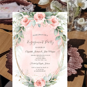 Chic Pink Roses Gold Frame  Invitation