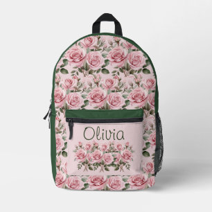 Chic Pink Roses Printed Backpack