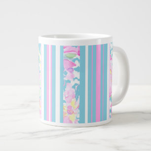 Chic Pink Roses, Turquoise Stripes: Big Coffee Mug