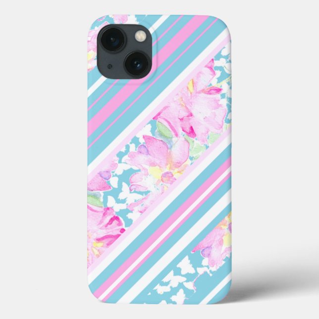 Chic Pink Roses, Turquoise Stripes: iPad Case (Back)